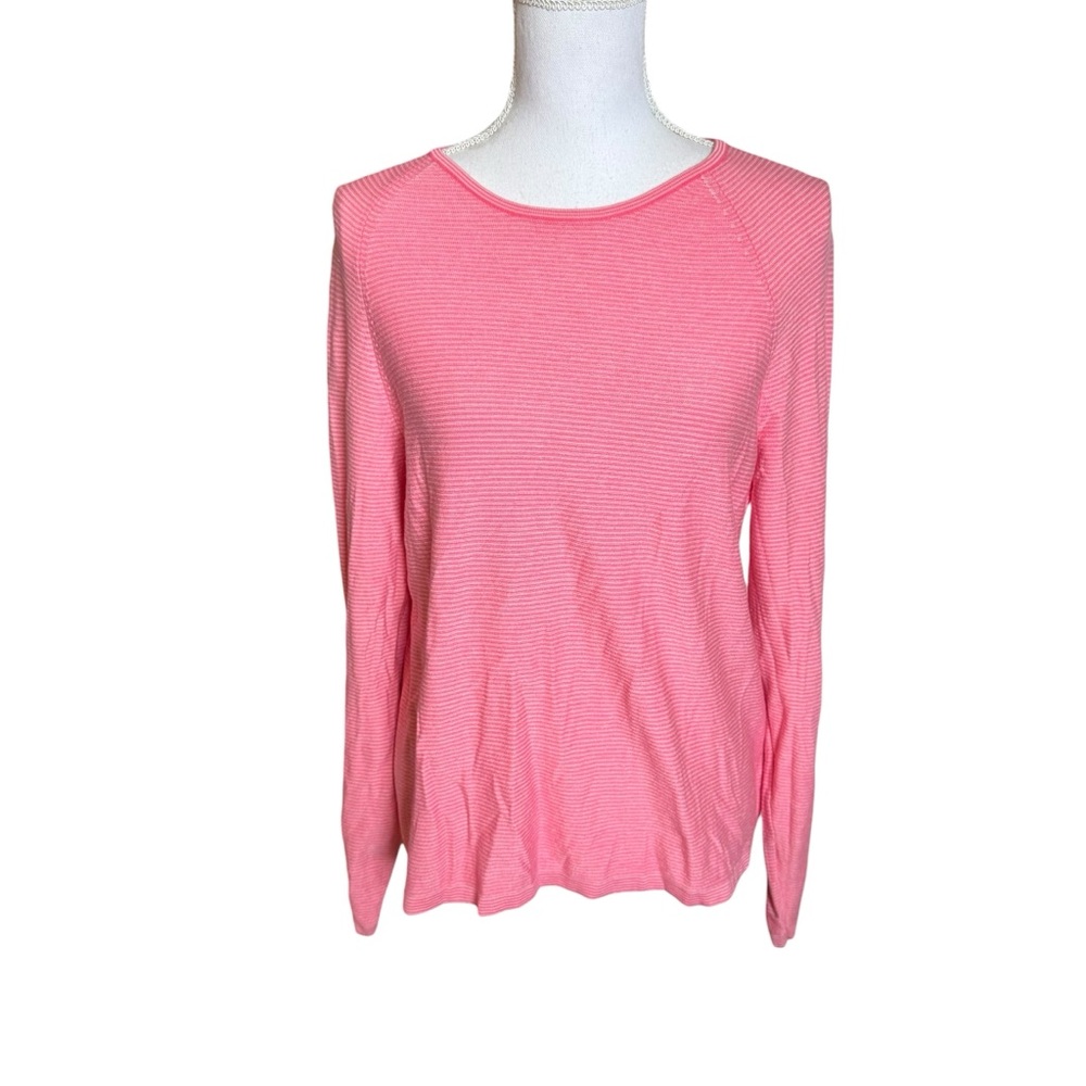 J. McLaughlin Jamey Sweater in Pink White Micro Stripe XL